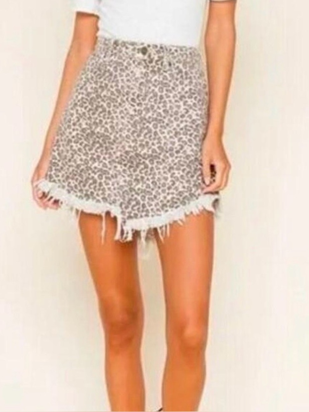 Bailey Leopard Print Denim Skirt Frayed Hem Cowgirl Chic Boho Western Rocker